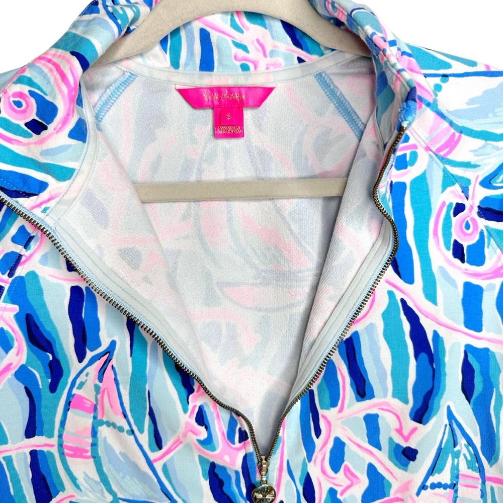 Lilly Pulitzer UPF 50+ Skipper Popover Skim Blue Reel Nauti Small Top Sweatshirt - Picture 9 of 12